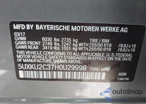 2017 BMW X6 xDrive35I from USA, damaged, VIN 5UXKU2C37H0U29998